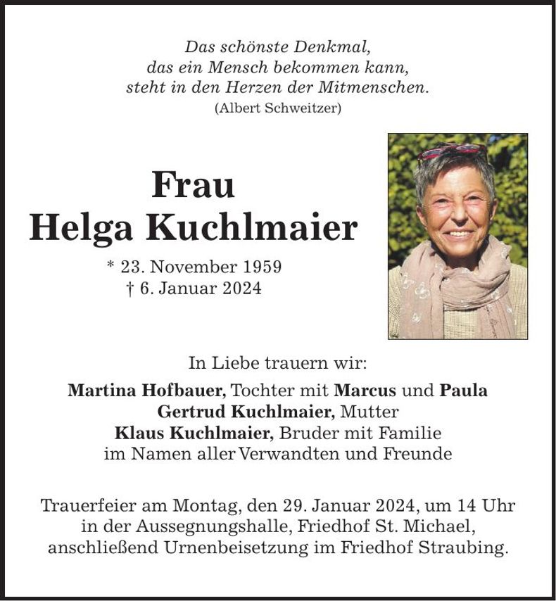 Traueranzeige Helga Kuchlmaier