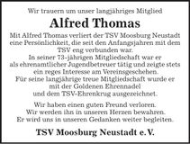 Traueranzeige Alfred Thomas