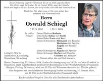 Traueranzeige Oswald Schiegl
