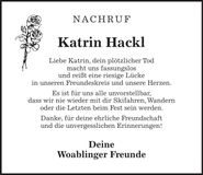 Traueranzeige Katrin Hackl