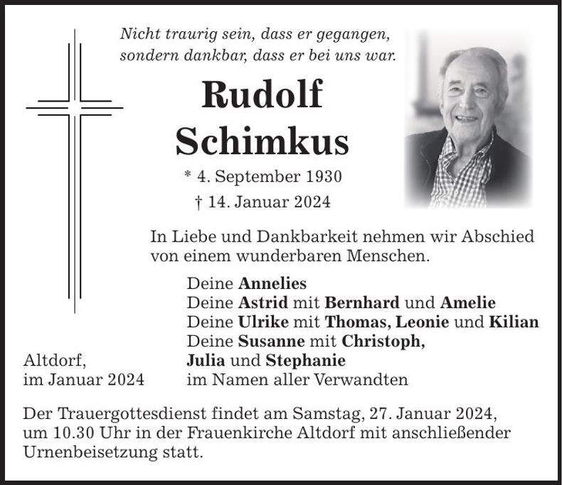 Traueranzeige Rudolf Schimkus