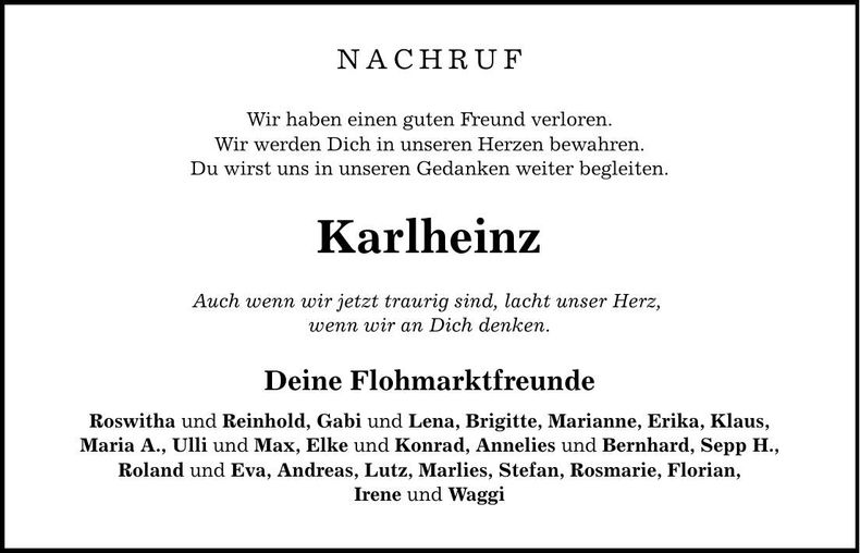 Traueranzeige Karlheinz Multerer