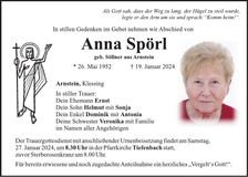 Traueranzeige Anna Spörl