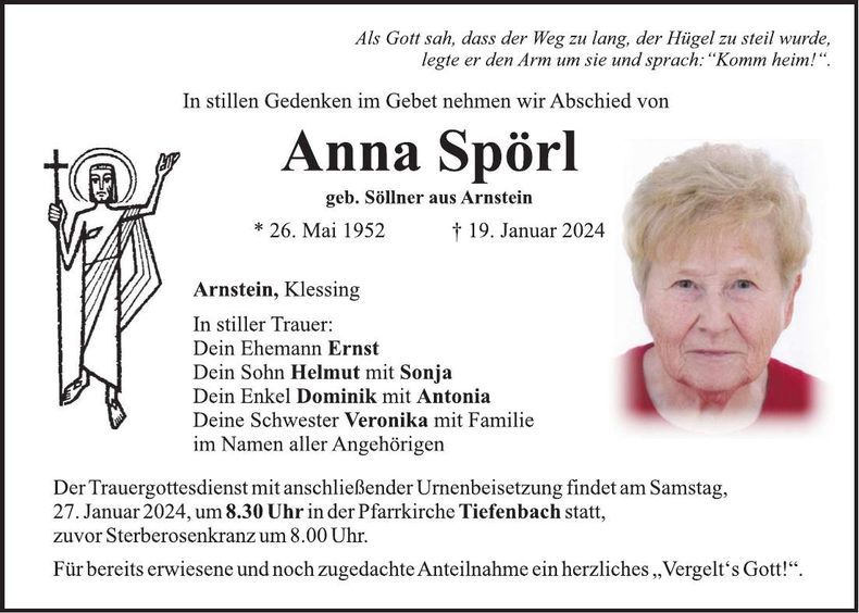 Traueranzeige Anna Spörl