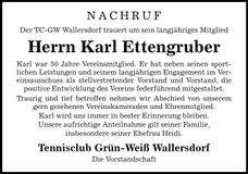 Traueranzeige Karl Ettengruber