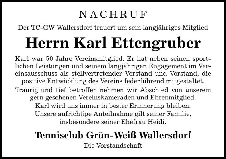 Traueranzeige Karl Ettengruber