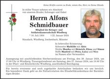 Traueranzeige Alfons Schmidbauer