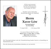 Traueranzeige Xaver Löw
