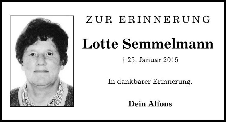 Traueranzeige Lotte Semmelmann