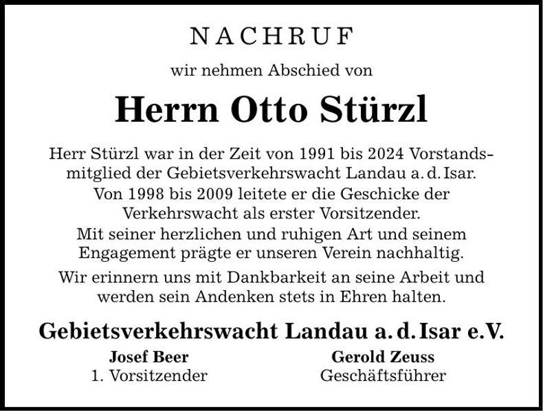 Traueranzeige Otto Stürzl