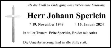 Traueranzeige Johann Sperlein