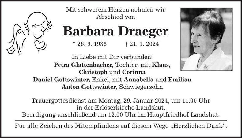 Traueranzeige Barbara Draeger