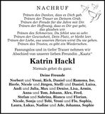 Traueranzeige Katrin Hackl Katrin Hackl