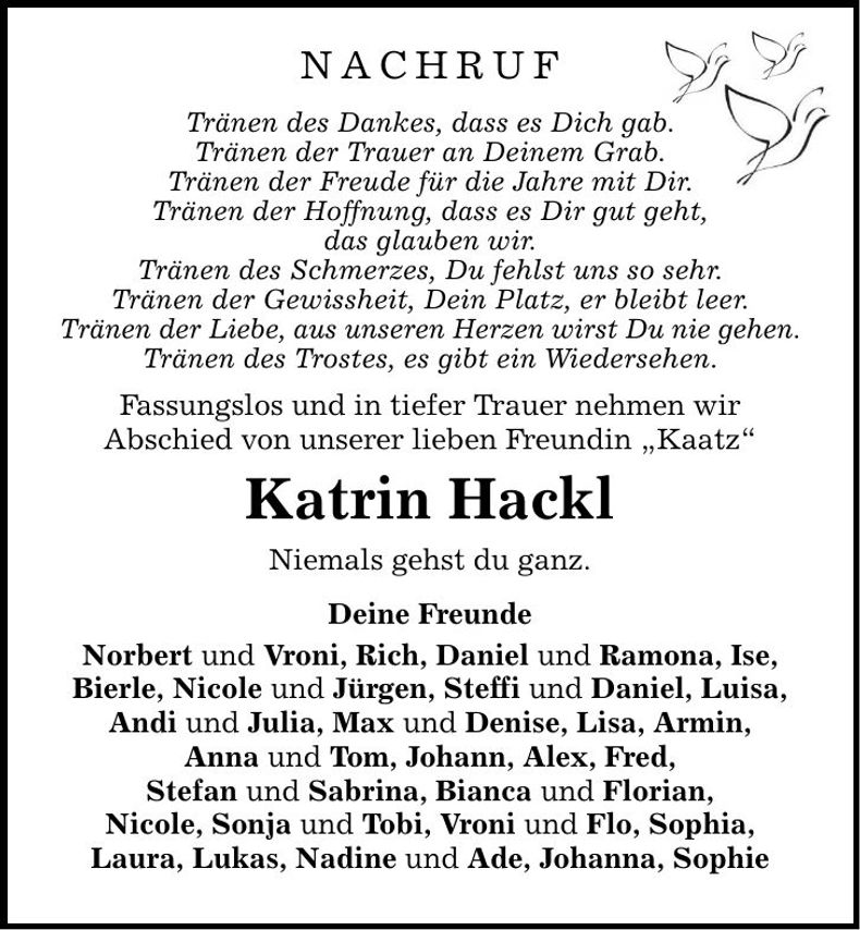Traueranzeige Katrin Hackl Katrin Hackl