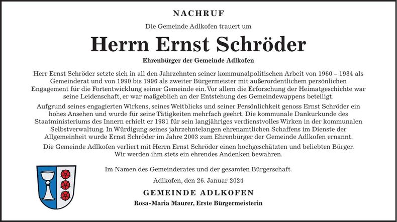 Traueranzeige Ernst Schröder