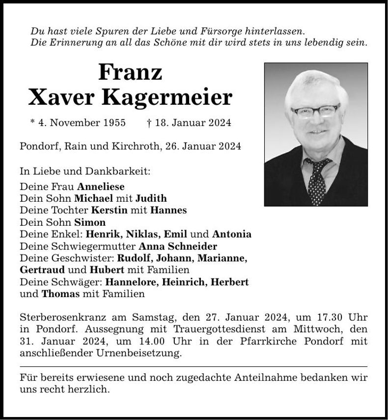 Traueranzeige Xaver Kagermeier