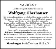 Traueranzeige Wolfgang Oberhauser