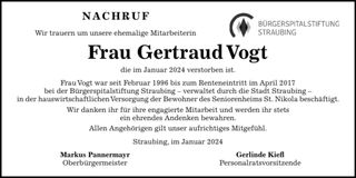 Traueranzeige Gertraud Vogt