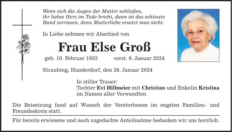 Traueranzeige Groß Else