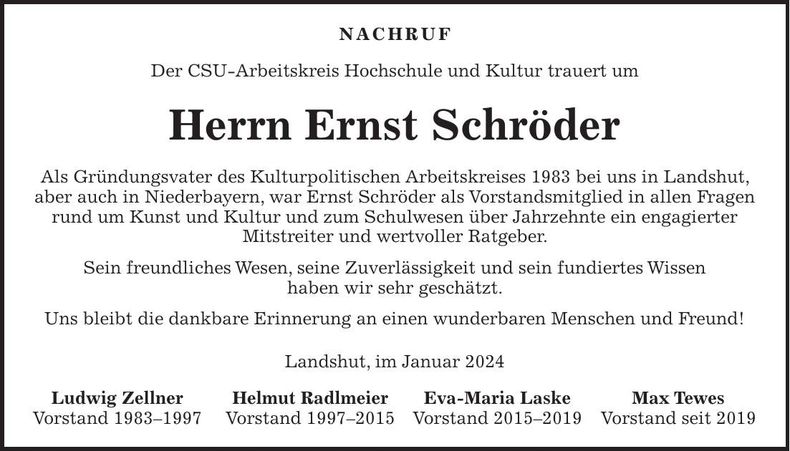 Traueranzeige Ernst Schröder