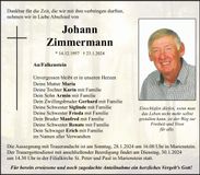 Traueranzeige Joahnnes Zimmermann