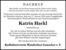 Traueranzeige Katrin Hackl