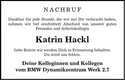Traueranzeige Katrin Hackl