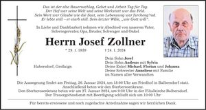 Traueranzeige Josef Zollner
