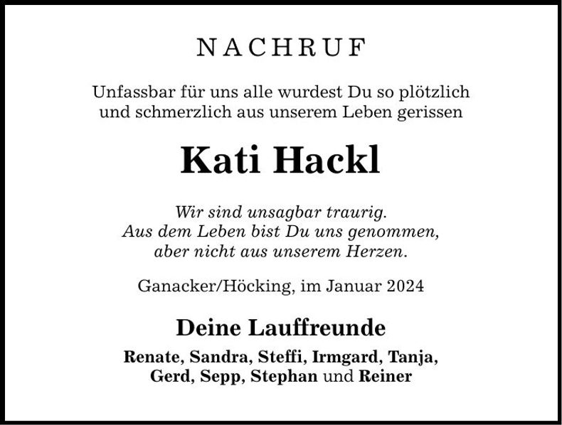 Traueranzeige Katrin Hackl