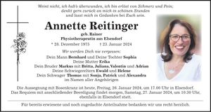 Traueranzeige Annette Reitinger