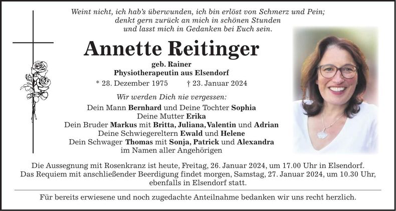 Traueranzeige Annette Reitinger