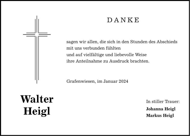 Traueranzeige Walter Heigl