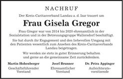 Traueranzeige Gisela Gregor