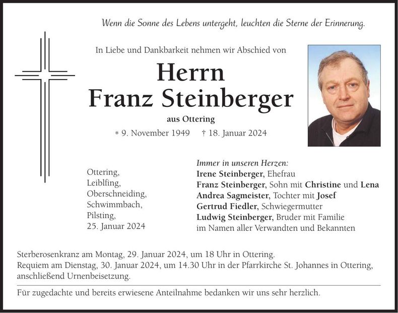 Traueranzeige Franz Steinberger