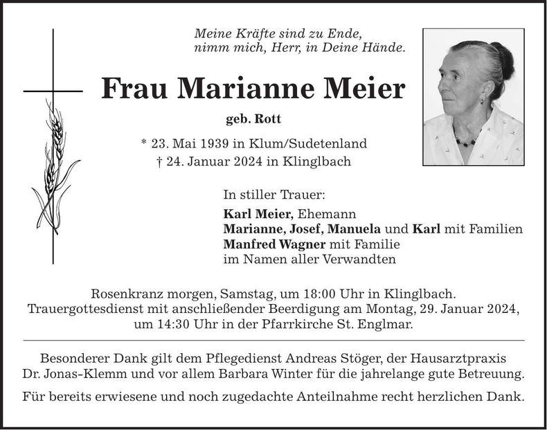 Traueranzeige Marianne Meier