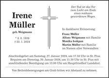 Traueranzeige Irene Müller