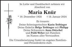 Traueranzeige Maria Knür