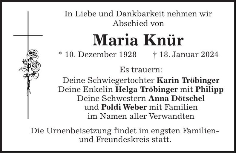 Traueranzeige Maria Knür