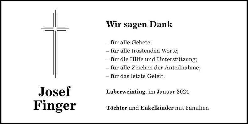 Traueranzeige Josef Finger