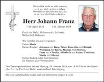 Traueranzeige Johann Franz