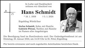 Traueranzeige Hans Schmidt