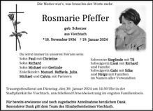 Traueranzeige Rosmarie Pfeffer