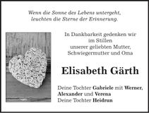 Traueranzeige Elisabeth Gärth