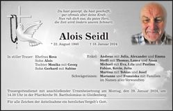 Traueranzeige Alois Seidl