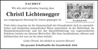 Traueranzeige Christl Lichtenegger