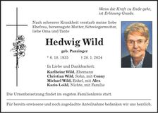 Traueranzeige Hedwig Wild
