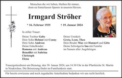 Traueranzeige Irmgard Ströher