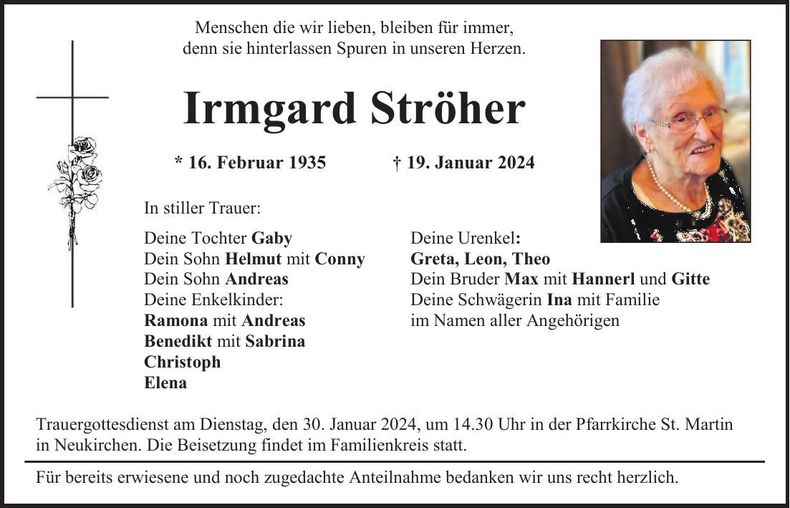 Traueranzeige Irmgard Ströher
