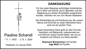 Traueranzeige Pauline Schandl