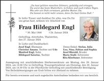 Traueranzeige Hildegard Engl